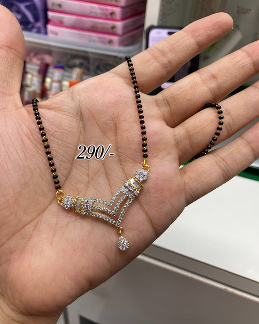 Black-Beads with cz Pendant